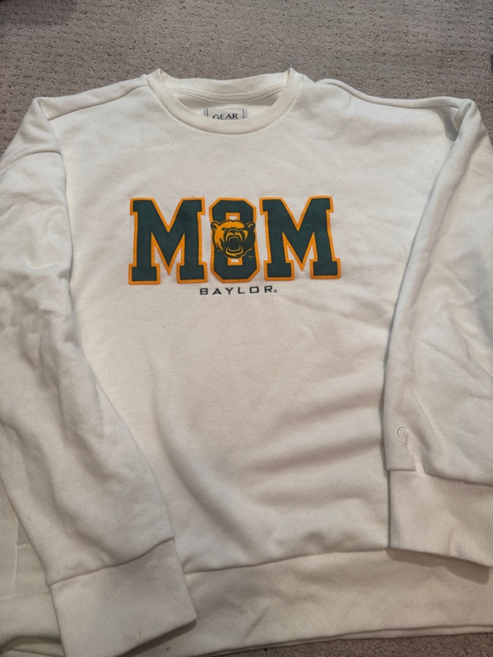 Gear For Sports White Baylor MOM Crewneck with Green & Gold Logo